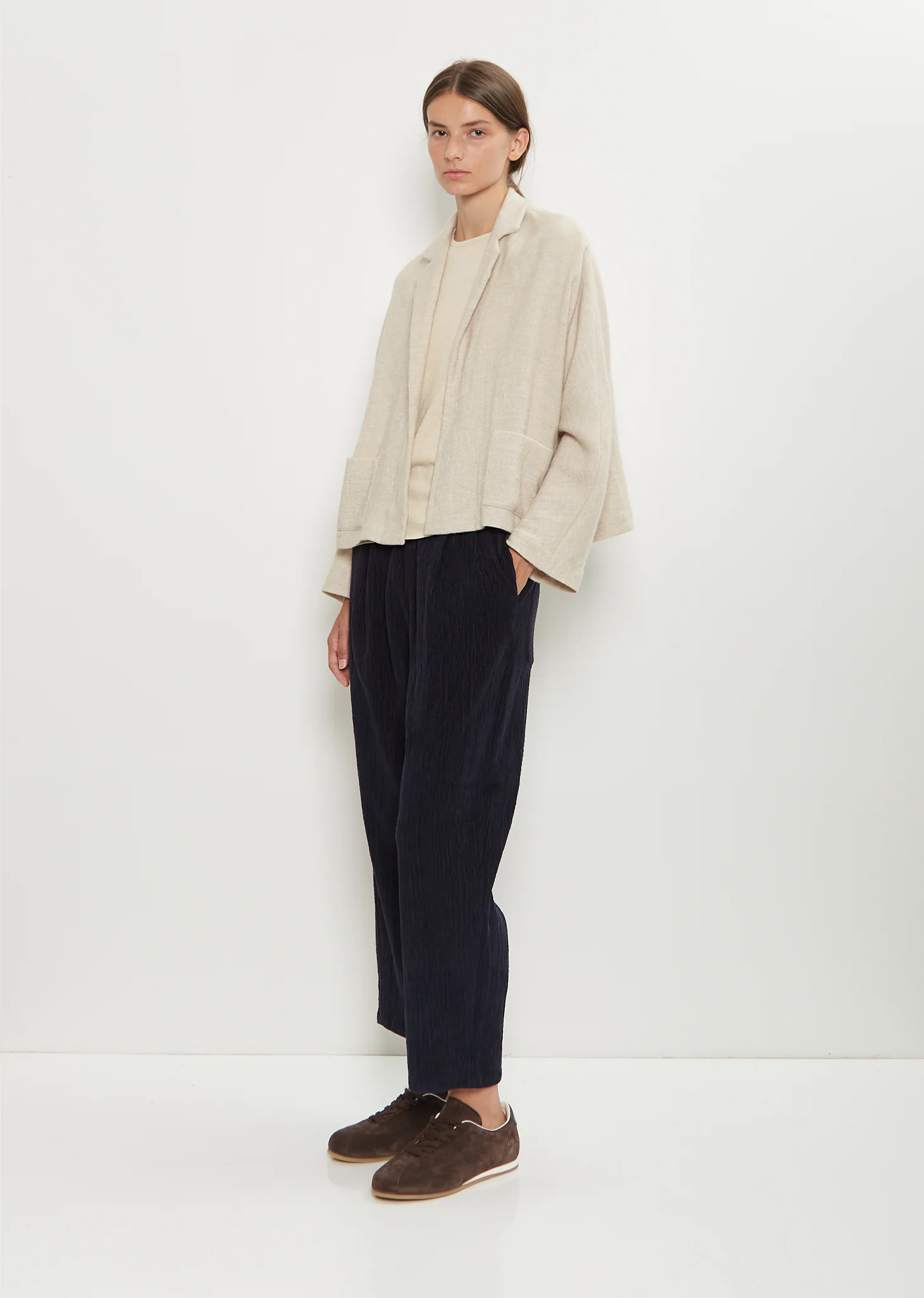 Linen Cashmere Short Open Jacket — Natural - Image 4