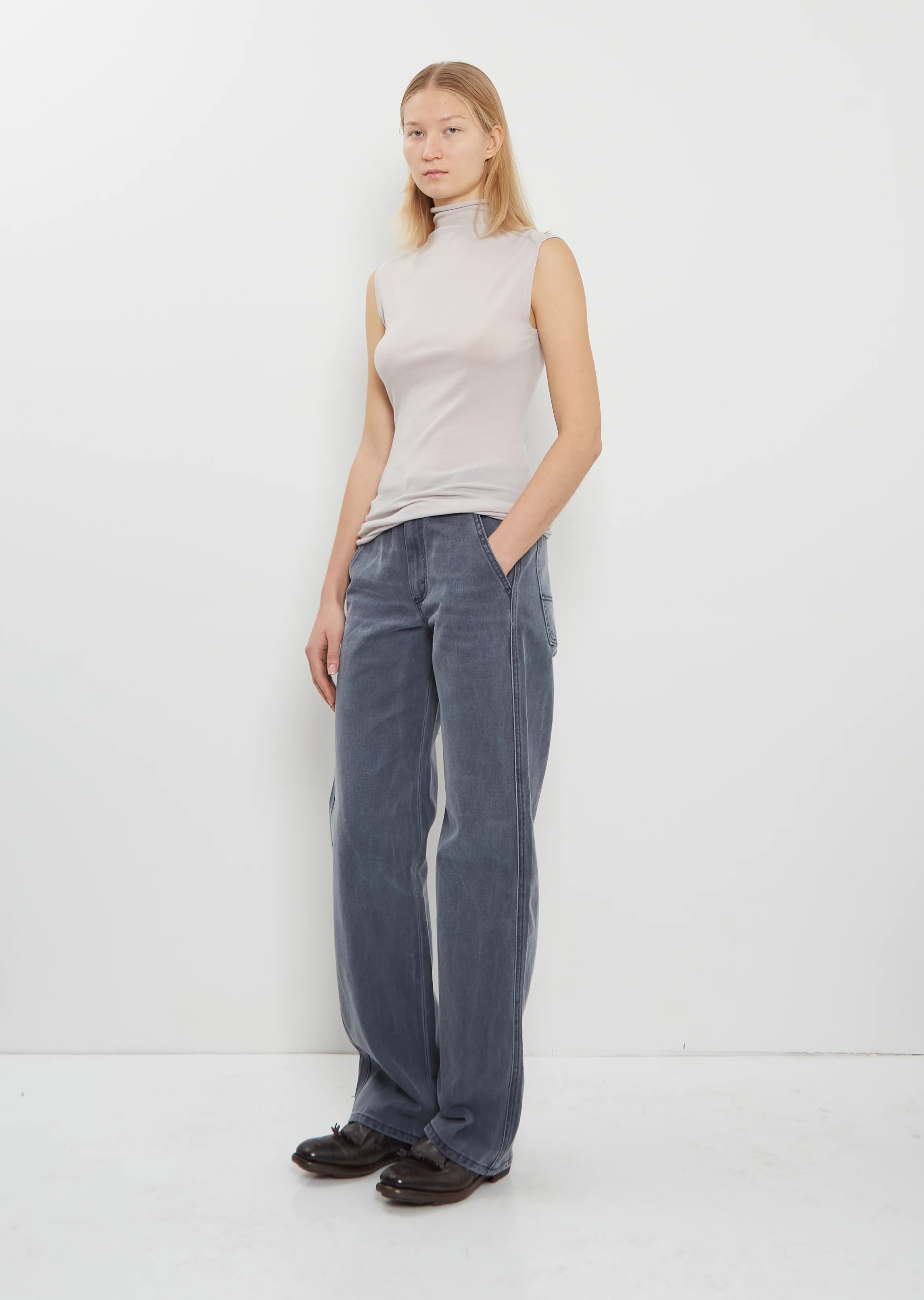 Roll-Neck Merino Wool Tank — Putty - Image 4