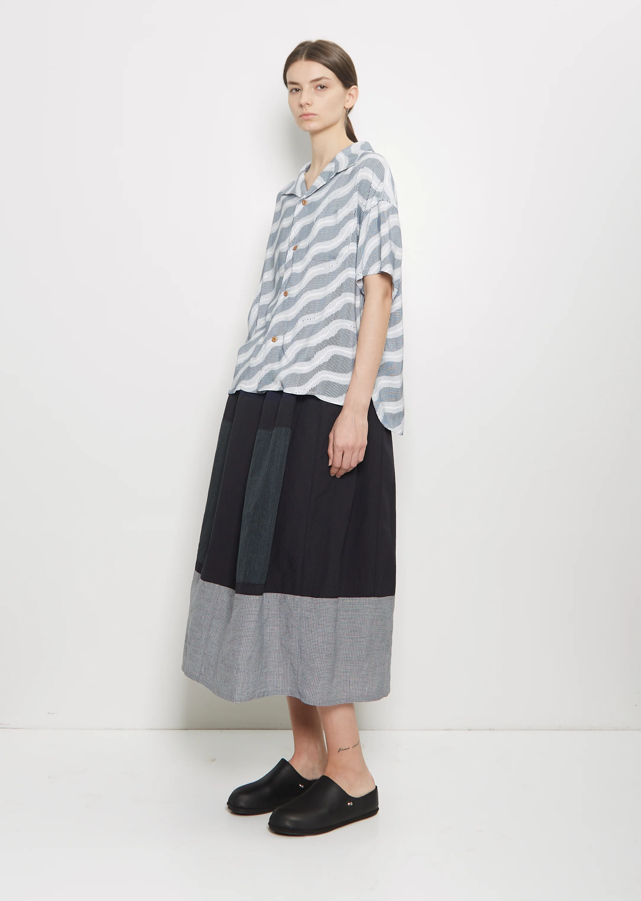 Julie Open Collar Blouse — Navy - Image 4
